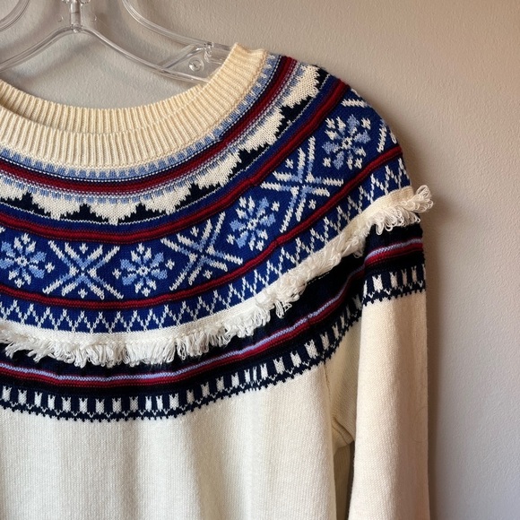 Talbots Labswool Blend Red Blue Fair Isle Sweater - Picture 6 of 11